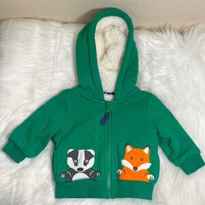 Baby Boden Green Kids Zip Hoodie Sweatshirt with Animal Patches
